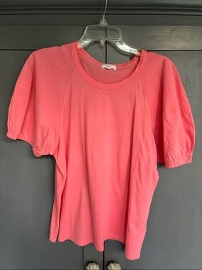 A.L.C. Coral XL COTTON. washed and hung to dry  Puff Sleeve Crewneck Tee